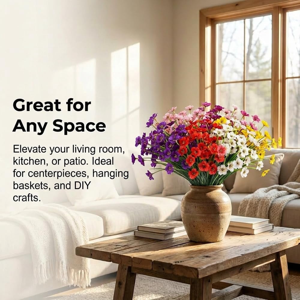2026 New Artificial Flowers for Outdoors, Fake Flowers Plants for Indoor Outside, Fake Silk Flowers Plastic Plants for Spring Summer Garden Porch Window Box Table Vase Home Indoor Outdoor