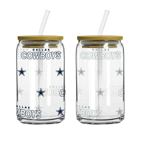 Logo Brands Dallas Cowboys 16oz. Step And Repeat Glass Can with Lid & Straw 2-Pack