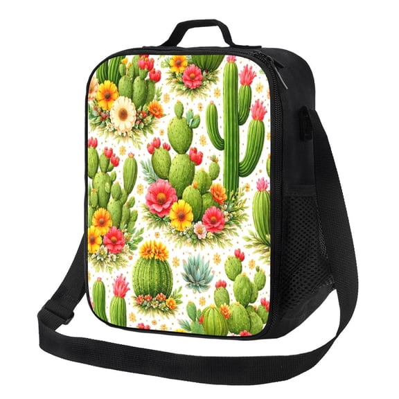 Cactus Succulent Pattern Lunch Bag Insulated Thermal Lunch Box with Shoulder Strap & Handle for Women and Men