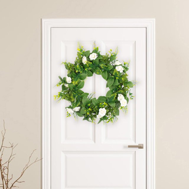 de flores artificiales para puerta delantera de 45cm, ramo de flores, artesanías florales colgantes para pared, oficina, hogar, decoración Corona de rosas (blanca) Fernando coronas de puertas para el hogar