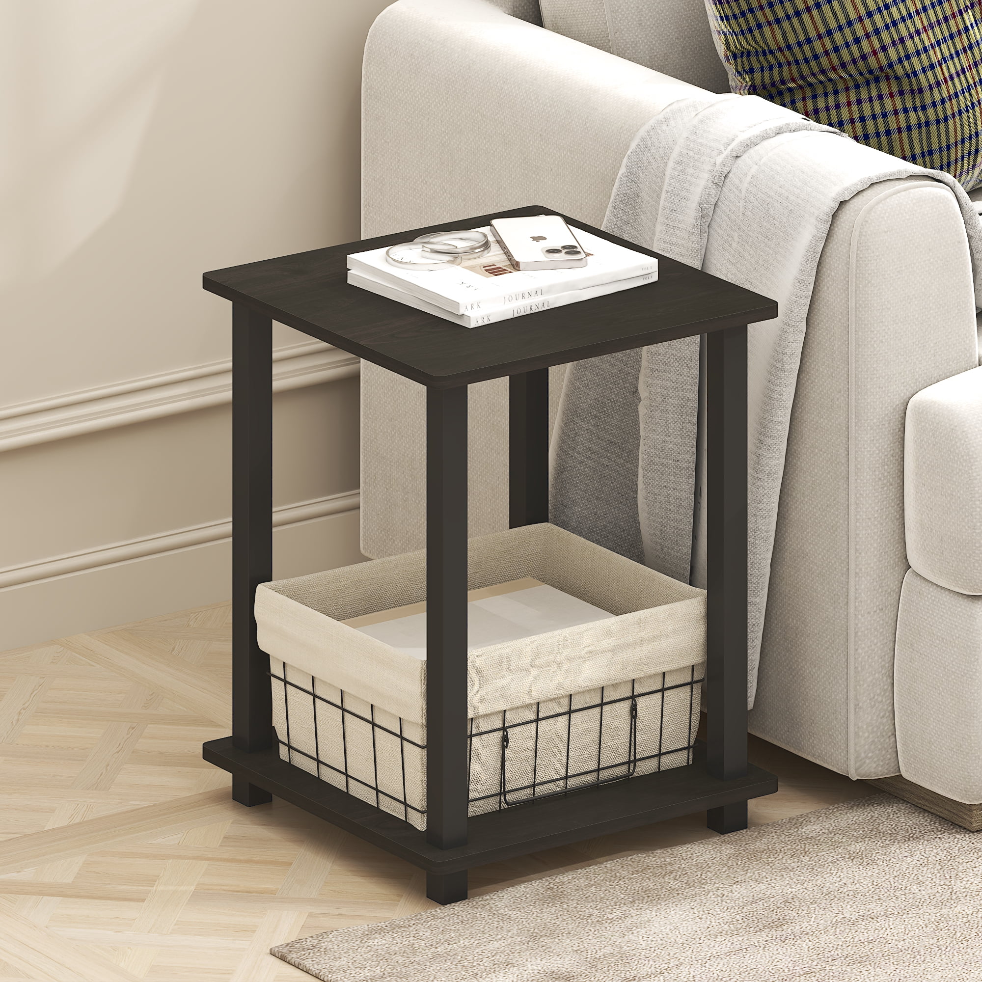 Furinno Simplistic End Table, Set of Two, Black Espresso/Black