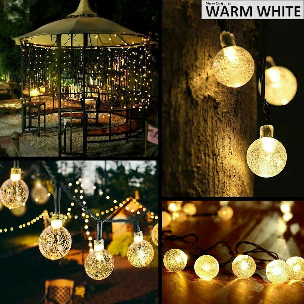 LED Solar String Ball Lights Outdoor Waterproof Warm White Garden Decor Xmas 