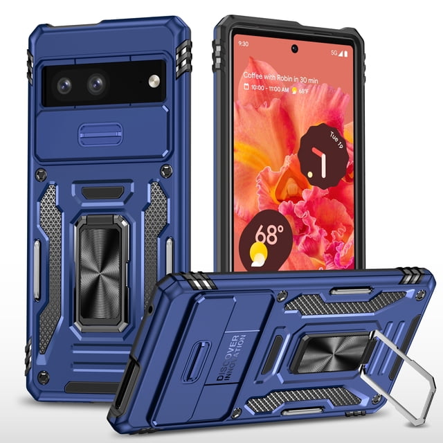 Heavy Duty Rugged Case for Google Pixel 7A Full Body Protection with Camera Lens Protector Magnetic Metal Ring Holder Kickstand Anti-Scratch Shockproof Case for Google Pixel 7a,Red