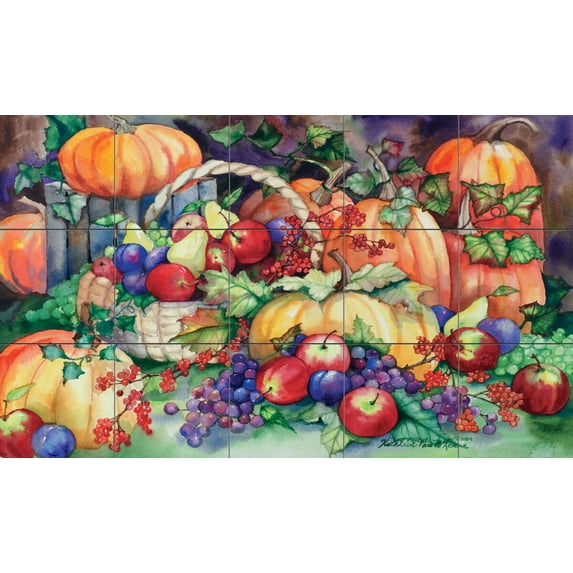 Tile Mural Kitchen Backsplash - Fall Harvest-KM - by Kathleen Parr McKenna