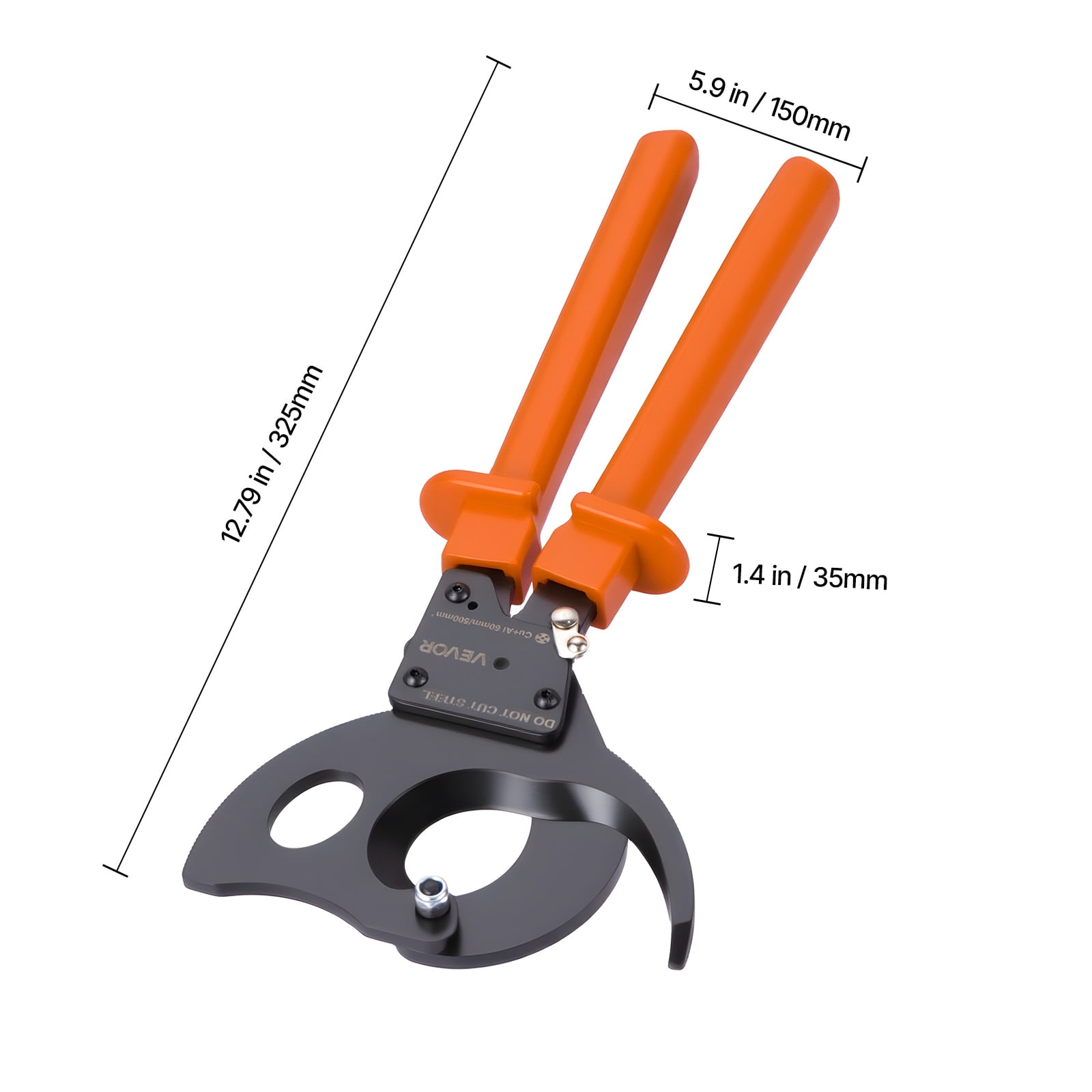 VEVOR Ratcheting Cable Cutter, Spring Steel Blades with PVC-Coated Handles, Quick-Release Button, Heavy Duty Ratchet Cable Wire Cutter for Cutting Copper & Aluminum Cables Up to 1000 MCM / 500 mm²