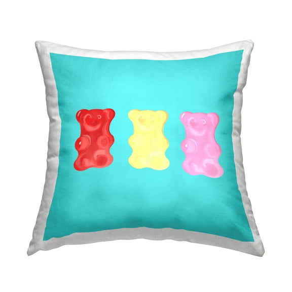 Stupell Industries Vibrant Gummy Bear Candy Turquoise Background Design by Ashley Singleton Throw Pillow