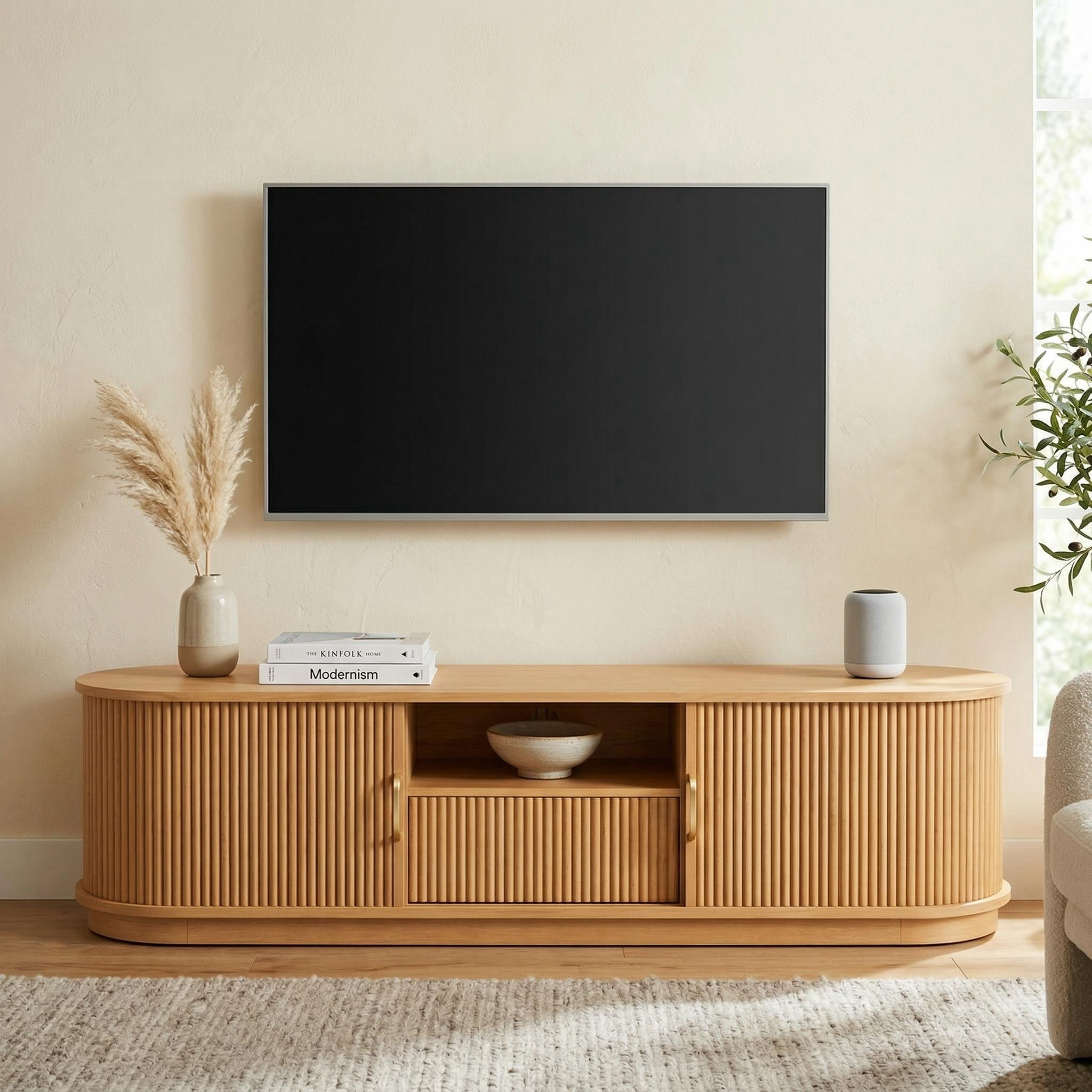 Homy Casa TV Stand for TVs up to 75", Mid Century Entertainment Center with Sliding Doors