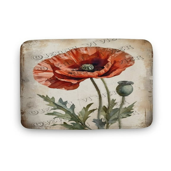 Flower Art Red Poppy Bath Rug for Bathroom, Hippie Style, Rustic Farmhouse Bath Mat, Bath Mat Soft Non Slip Bath Rugs Indoor Doormat 20"x32"