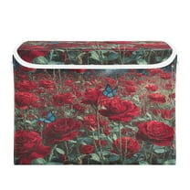 WOBOGO Red Roses Large Collapsible Storage Box Flip Lid Fabric Decorative Organizer Container Basket with Handles 16.5×12.6×11.8in
