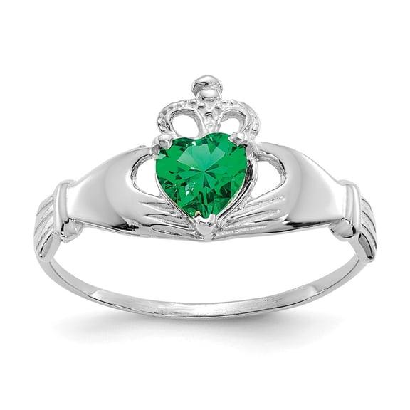 14K White Gold Ring Band Themed (05) May Cubic Zirconia CZ Green