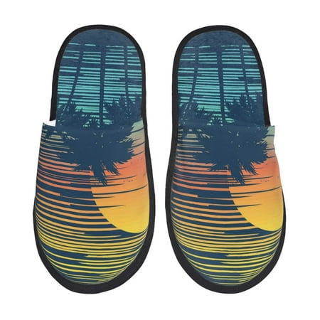 Balery Palm Trees Slient Indoor Furry Fleece Comfort House Shoes Soft Non-Slip Home Shoes Cotton slippers House Slippers-- Large