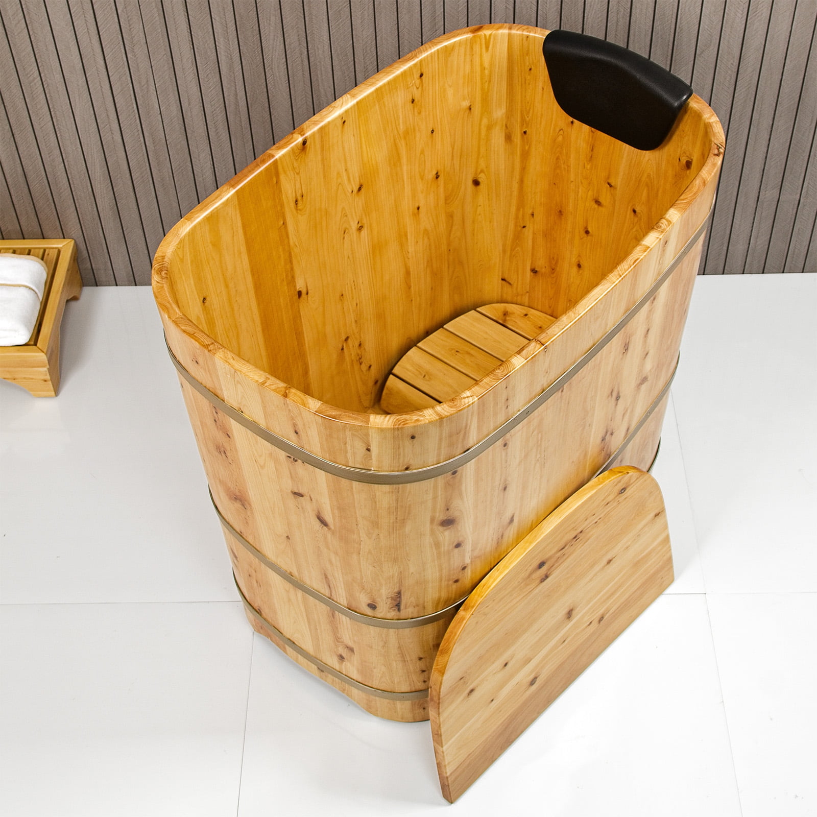 JRYTIN  34” Handcrafted Cedar Wood Japanese Soaking Tub with Lid Deep Soaking Experience Portable Square Freestanding Wood Tub