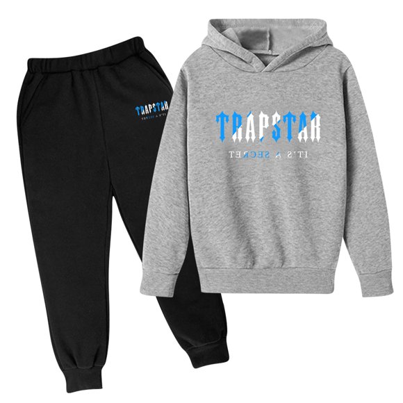 Trapstar Kids Hoodies Sets Long Sleeve Graphic Sweatshirts for Boys Girls Loose Trapstar Street Pullover Sweatshirts+Sweatpants Kids Set of 2 Classic Sweatshirts Sets(Gray, 100)