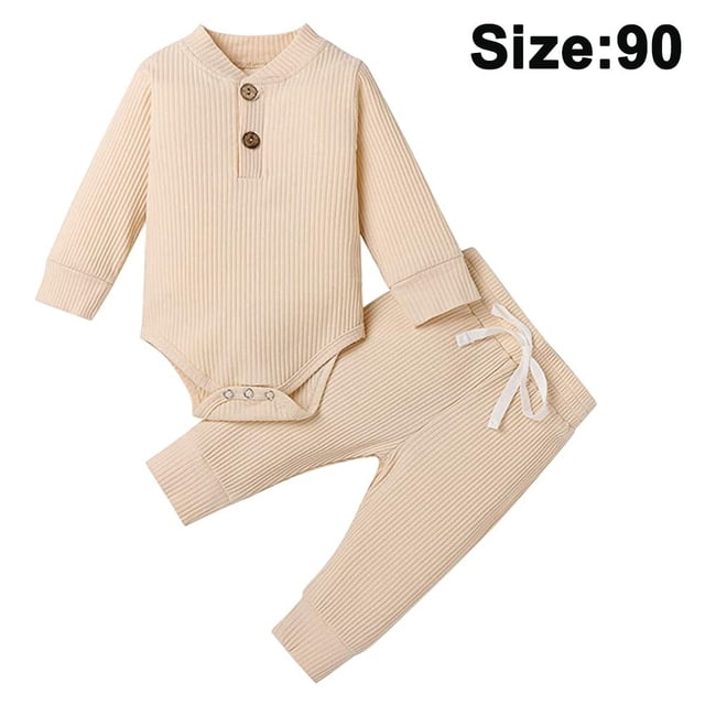 Laklulu Bebé Recién Nacido Niña Niño Ropa De Otoño Trajes Mameluco Y Pantalones De Algodón De Punto De Manga Larga Conjuntos De Invierno para Bebés, Color Albaricoque, Talla 90