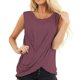 thumbnail image 4 of Blusa sin mangas con parte delantera torcida, cuello redondo, camisa informal con cuello redondo y parte delantera torcida para mujer, citas, rojo purpúreo XXL, 4 of 6