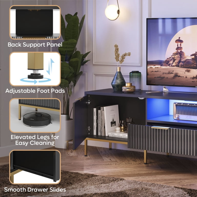 Bestier 70" Led TV Stand with Fluted Cabinet Doors photo 6