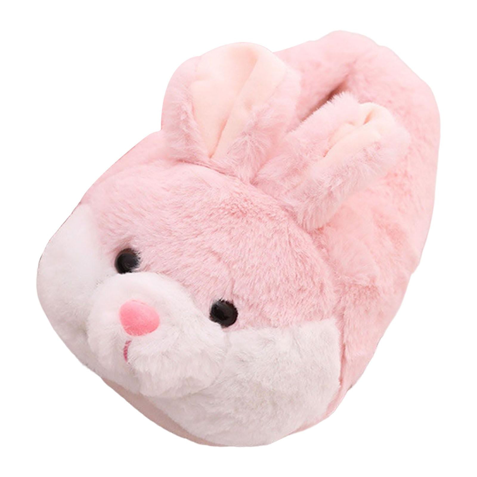 2Pcs Women Cartoon Rabbit Plush Slippers Slip Silicone for