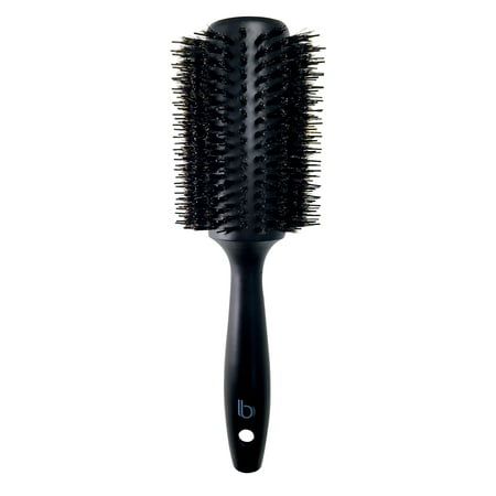 Double Bristle Wooden Round Brush by Better Beauty Products, 1.7 inch/44mm, For All Hair Types, Styling Hairbrush with Natural Soft Boar and Nylon Bristles, Professional Salon Brush, Black Wood