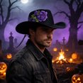 thumbnail image 4 of EOYWHK Men Western Rose Embroidered Cowboy Hat Wide Brim Felt Cowgirl Hat with Adjustable Chin Strap for Western Party Costume, Purple, 4 of 5