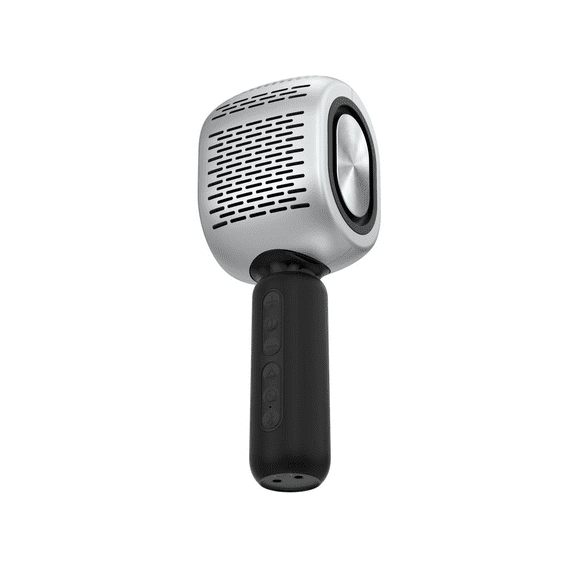 yeacher L998 Silver-Grey Bluetooth Karaoke Microphone with DSP Sound Card, Dual Speaker, and Wireless Connectivity for Home and KTV Use
