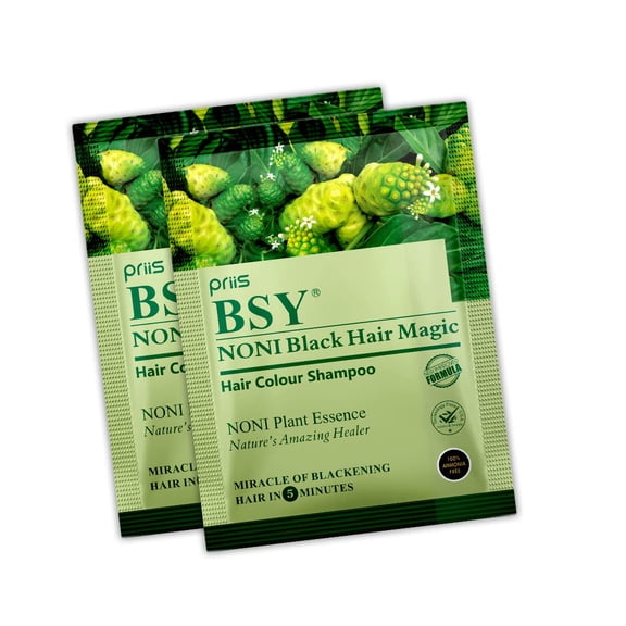 Bsy Noni Black Hair Magic Hair Color Shampoo (20Ml X 10 Sachets) | Ammonia Free Hair Color Shampoo For Men,Natural Black Permanent Hair Dye Shampoo For Women,Noni Fruit Hair Dye,Ha