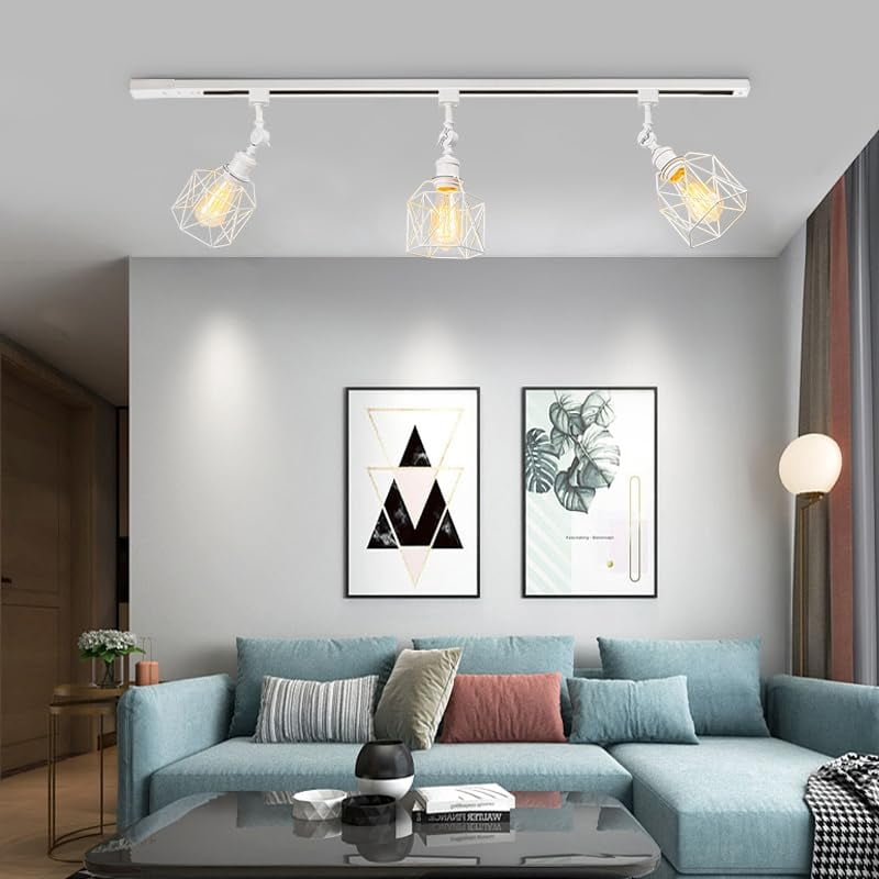 KAYYELAMP Minimalist White with Hollow Cage Shade H-Type Track Lighting E26 Base Adjustable Angle Direction For Home Office Pack Of 3