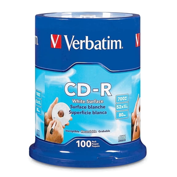 Verbatim CD-R 700MB 52X with Blank White Surface - 100pk Spindle