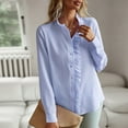 thumbnail image 3 of Elainilye Fashion Long Sleeve Shirts for Women Solid Color Casual The Four Seasons Lapel Casual Blouse Tops,Blue, 3 of 9