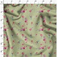 thumbnail image 4 of Soimoi Tissu en Soie Verte Baies Rouges & Rayures Florales Tissu au Mètre 42 Pouces de Large, 4 of 5