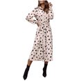 thumbnail image 2 of Conairie Maxi Dresses for Women Dotted Print V Neck Loose Stretch Fashion Long Sleeve Flowy Dress Lightweight Wedding Guest Swing Dress Beige XXL, 2 of 6