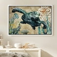 thumbnail image 2 of PixonSign Framed Canvas Print Wall Art Green Turtle Swims Into View Animals Ocean Illustrations Modern Art Beach Relax/Calm Multicolor Ultra for Living Room, Bedroom, Office - 24"x36" White, 2 of 5