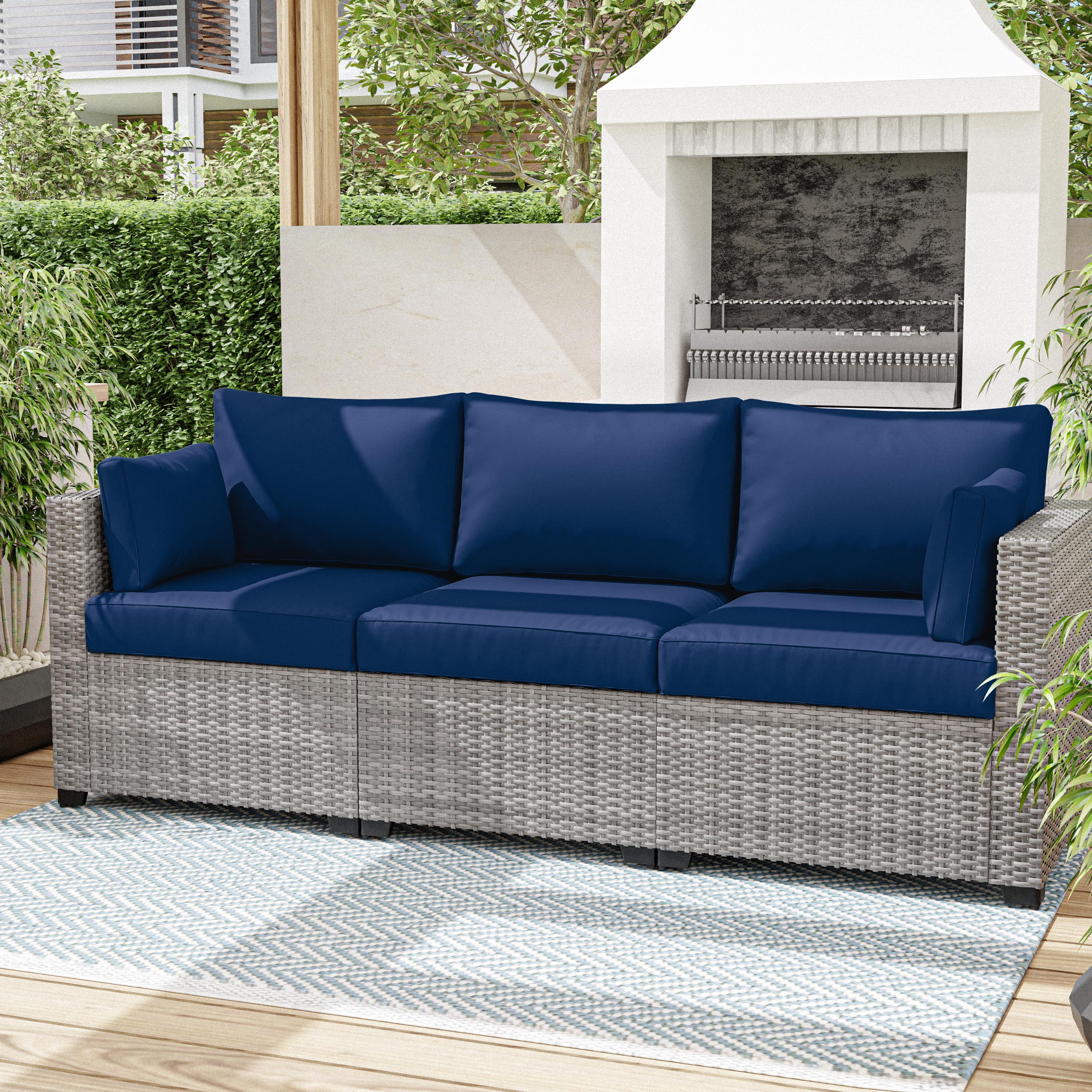 Snubbull 8-Piece Patio Furniture Cushions, Replacement Outdoor Cushions for 3-Seat Sectional Sofa, Waterproof & Zipped, 25.6"*23.6"*4", Blue