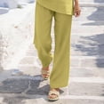 thumbnail image 6 of YABCSAZ Women's Cotton Linen 2-Piece V-Neck Top and Wide Leg Pants Set Casual Summer Outfits Lightweight Breathable Loose Fit Two Piece Set Yellow, Gifts for Women, 6 of 8