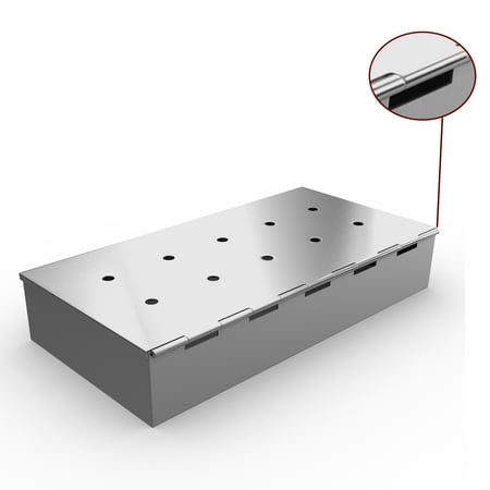 Grill Box - Smoker Box for BBQ Grill Wood Chips - 25% THICKER STAINLESS STEEL WON'T WARP - Charcoal & Gas Barbecue Meat Smoking with Hinged Lid - Best Grilling Accessories & Utensils Gift for Dad by Cave Tools