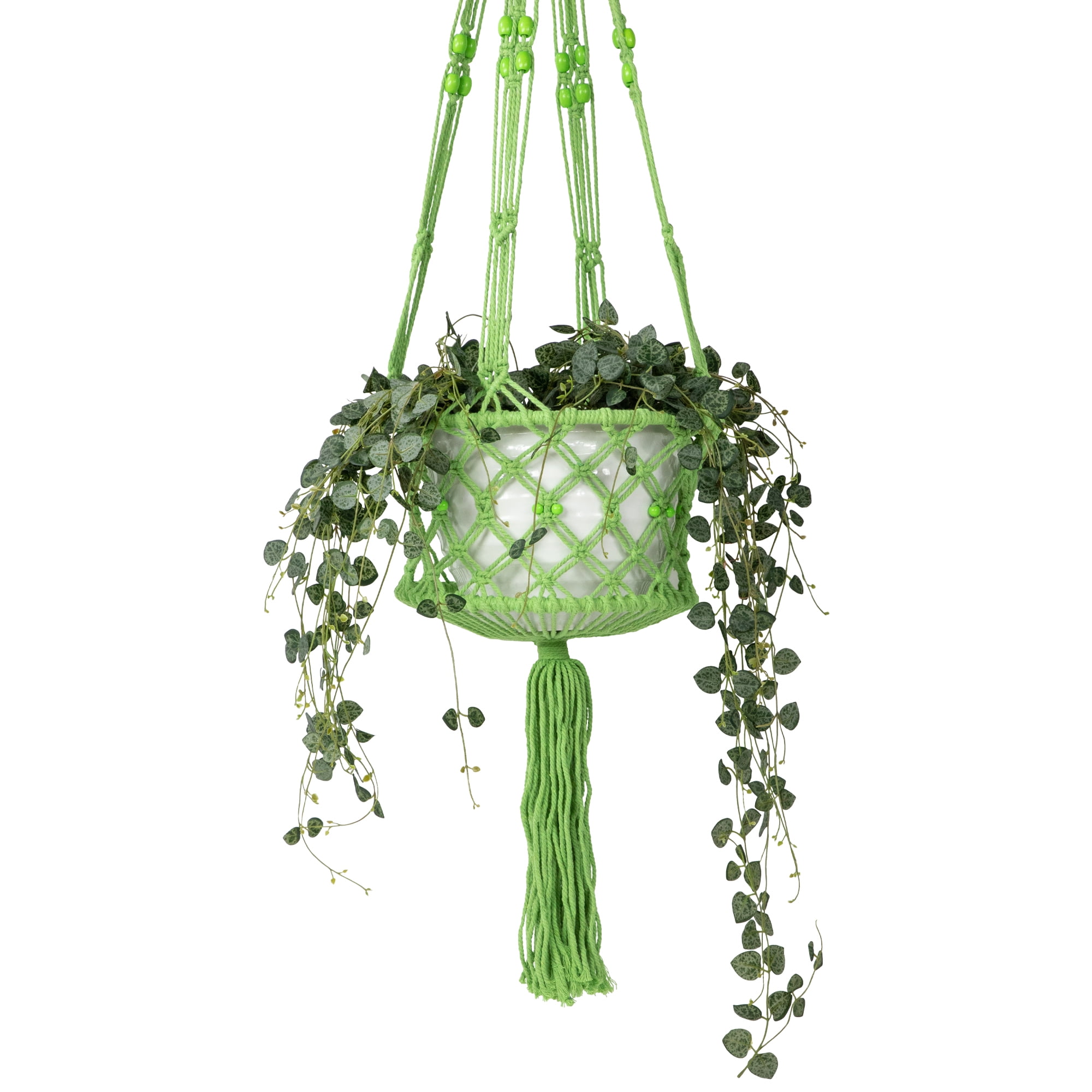 Northlight 43" Green Lattice Pattern Macrame Hanging Planter Holder