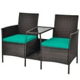 thumbnail image 1 of Patiojoy Patio Loveseat 2 Person Cushioned Seats With Center Table Outdoor Rattan Furniture Set Turquoise, 1 of 7