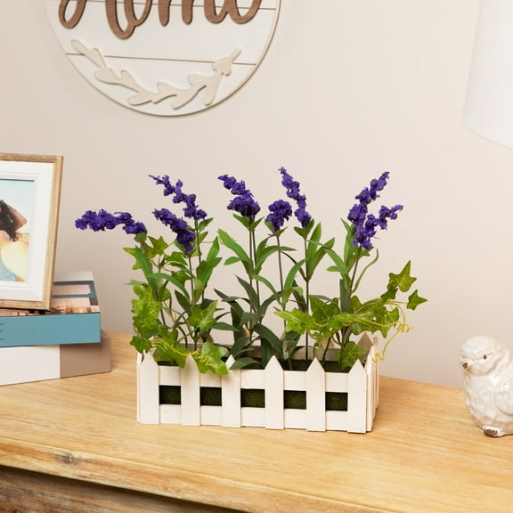 Northlight 11.75" Flowering Lavender Artificial Plant in Picket Fence Container - Green/Purple