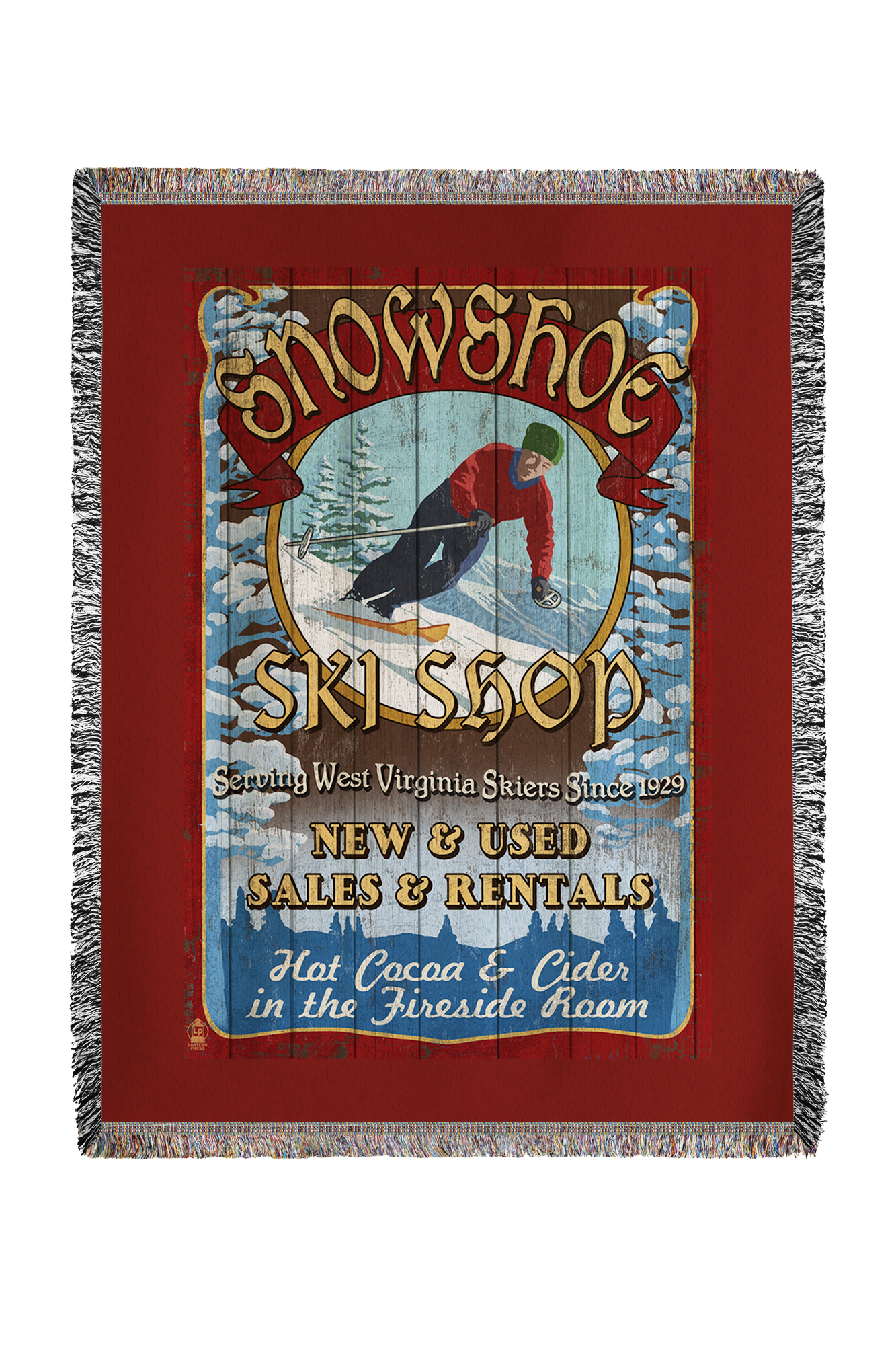 Snowshoe, West Virginia Ski Shop Vintage Sign Lantern Press Artwork (60x80 Woven Chenille Yarn Blanket) by Lantern Press