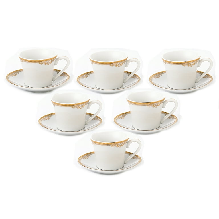 Espresso Cups with Saucers by Bruntmor - 6 ounce - Set of 6