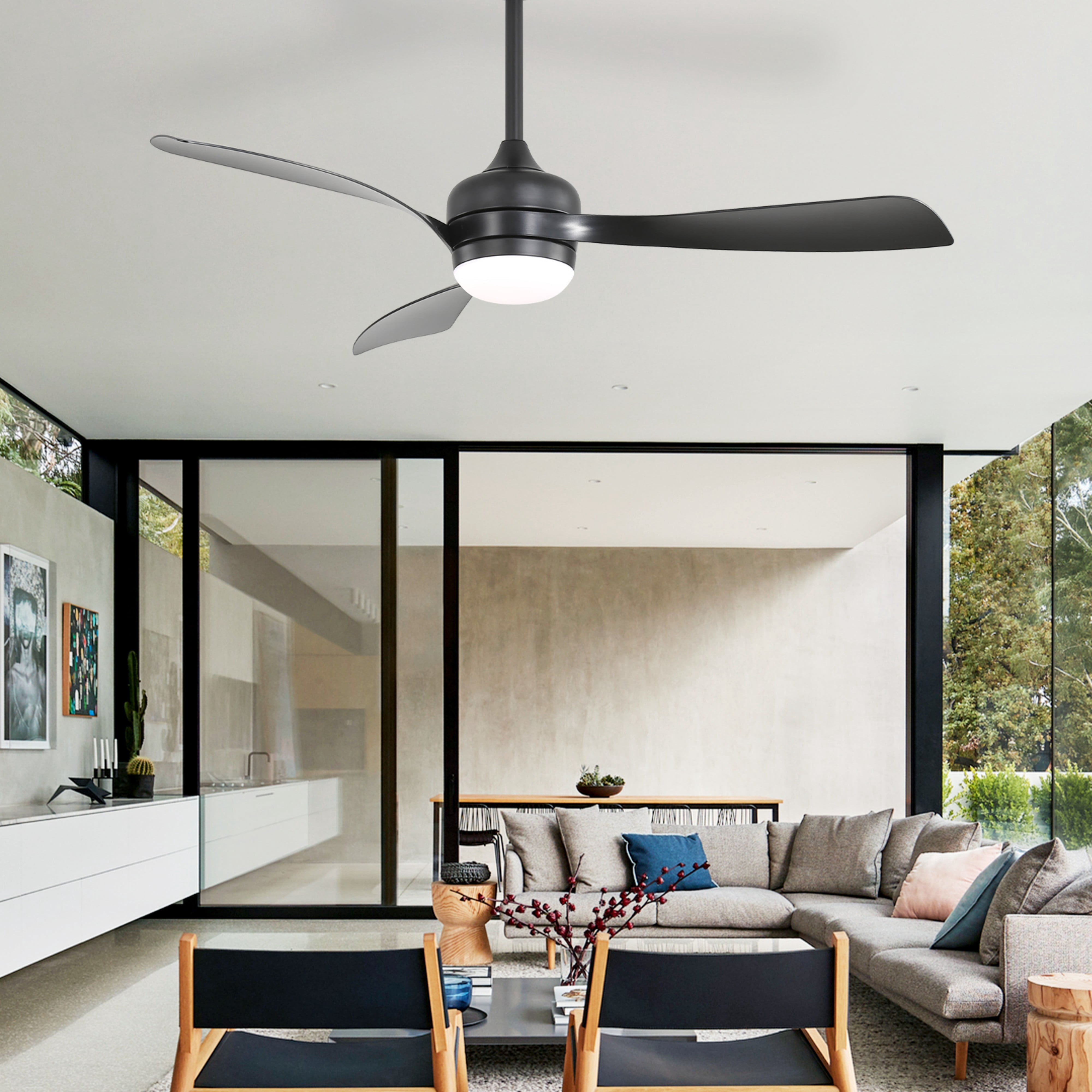 Sofucor 52" Ceiling Fan with Lights Remote Control, 3 Poles for Indoor Outdoor Ceiling Fan with Remote, Reversible Noiseless ETL Motor, 3 ABS Blades