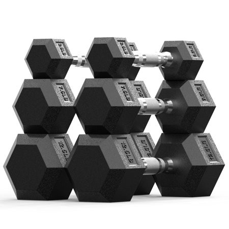 PAPABABE HEX Dumbbell 45 lb Set, Rubber Encased Home Gym Dumbbells, Exercise & Fitness Weights Dumbbells for Women & Men, Hand Weight for Strength Training