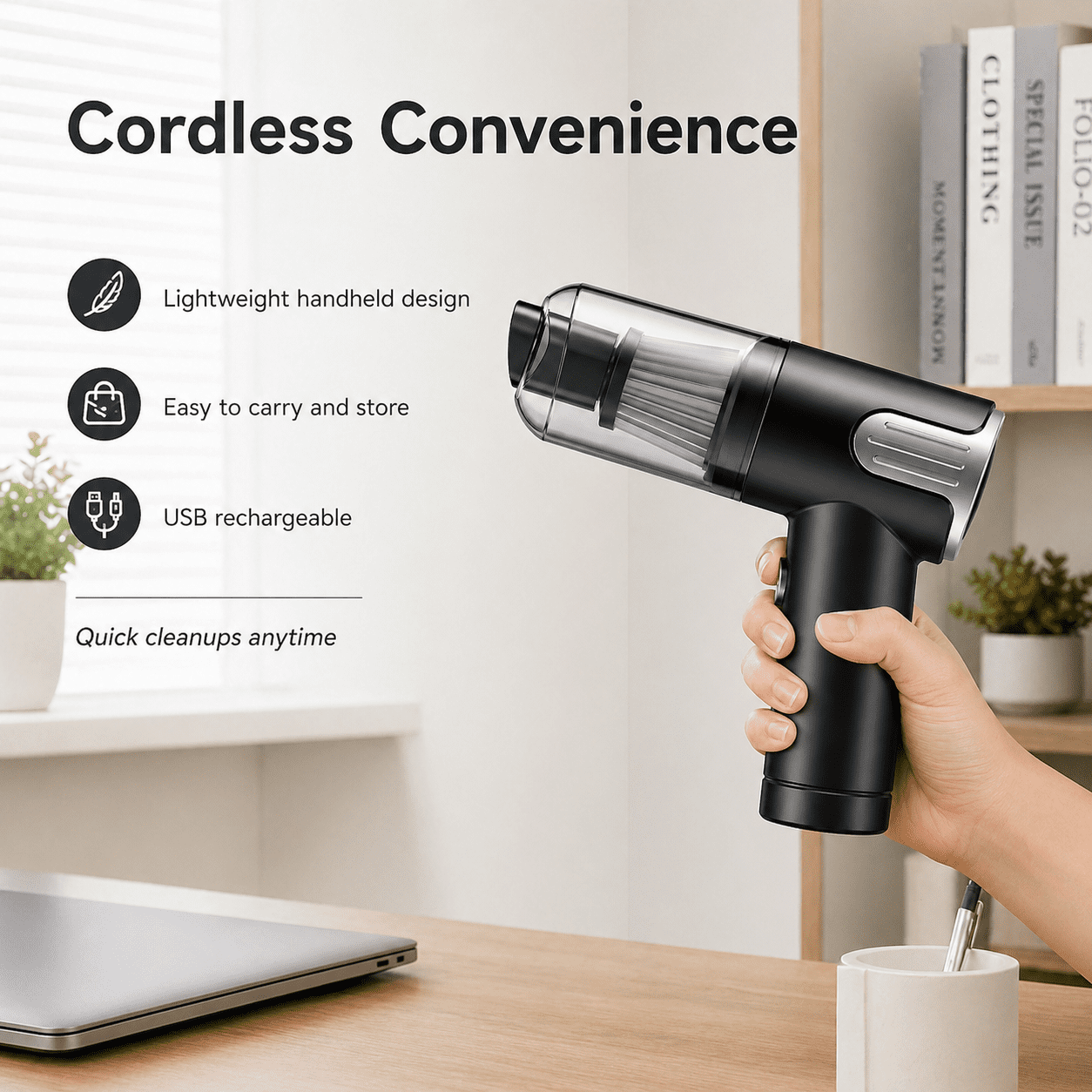 Alvantor Cordless Car Vacuum Cleaner, 9000Pa USB Rechargeable Handheld Mini Vacuum, Silver