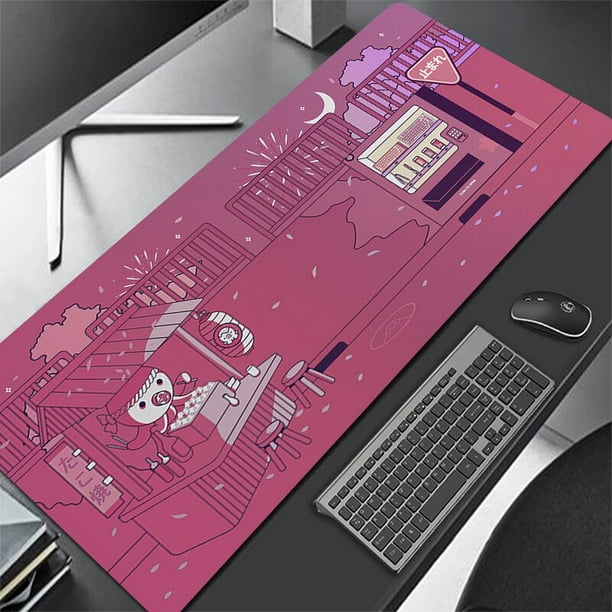 Alfombrilla de ratón Kawaii para ordenador, alfombrilla de ratón de Anime negra, alfombrilla de ratón grande para juegos de PC, alfombra XXL, alfombrilla de escritorio Rosa grande, 900x400 LIUWENJING unisex