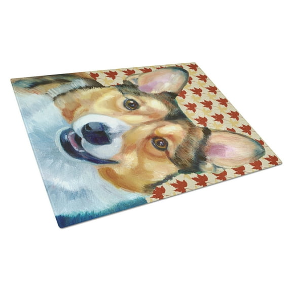 Caroline's Treasures Corgi Fall Leaves Glass Cutting Board Large