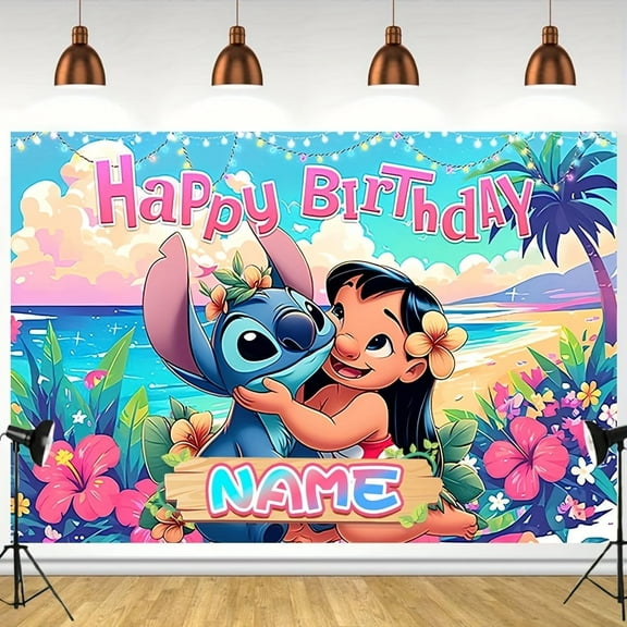 Stitch Moana  Happy Birthday Anime Cartoon Theme Backdrops Banner Birthday Party House party Decor Supplies,150X100CM