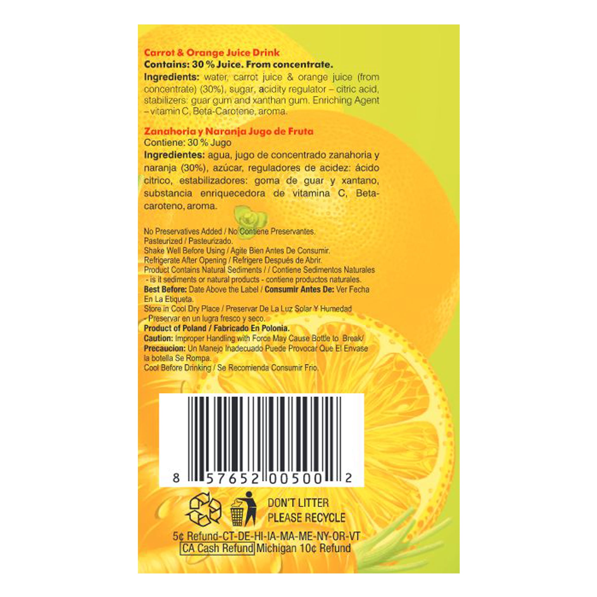 ZanaMia Carrot Orange Juice Drink, 25.4 fl oz Single Glass Bottle