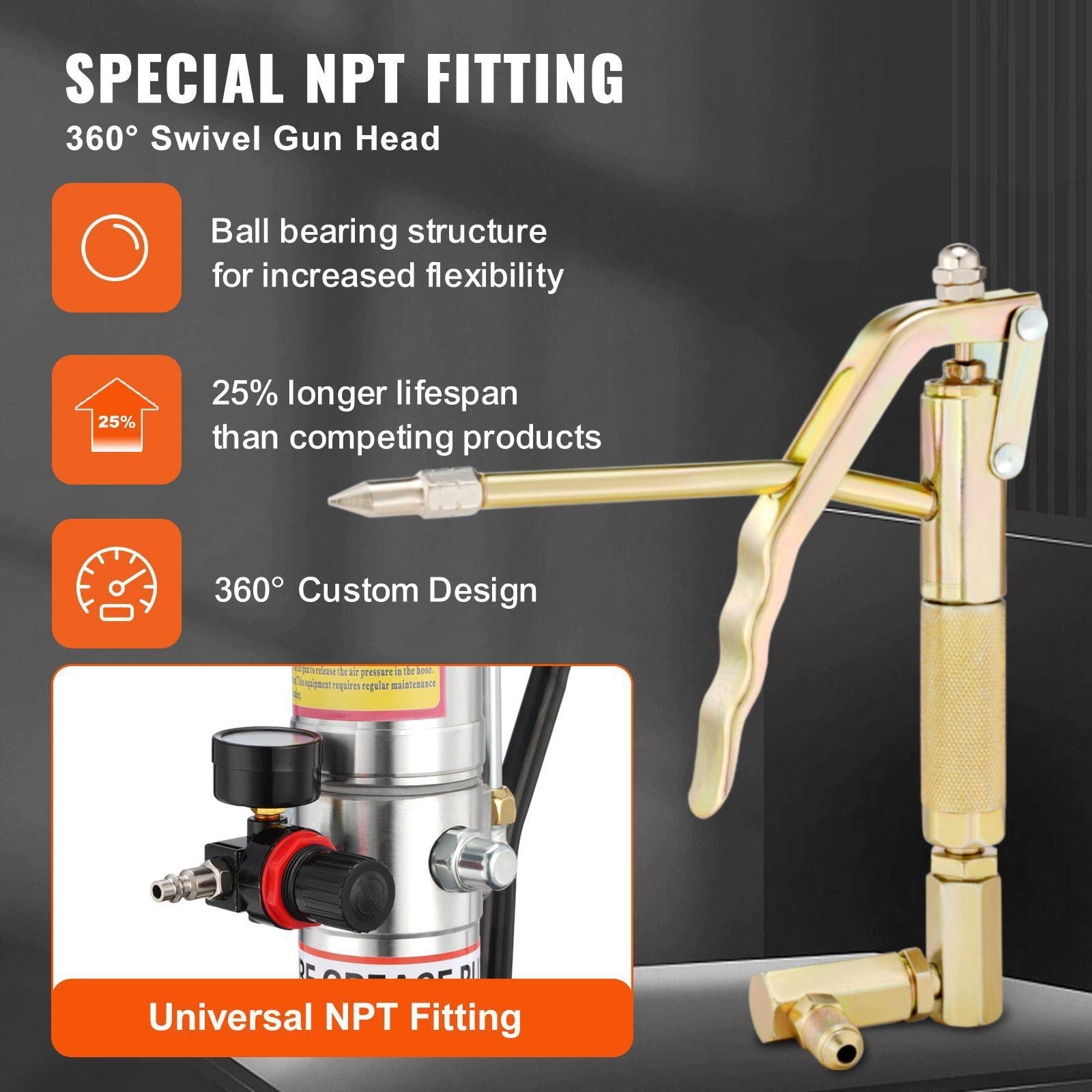Air Operated Grease Pump 5 Gallon 20L with 13 ft High Pressure Hose Grease Gun Pneumatic Grease Bucket Pump Wheels Portable Lubrication Pump 50:1 Pressure Ratio