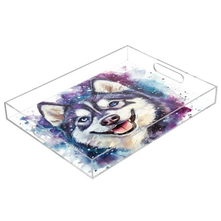 

Acrylic Tray 15.7*11.8*1.9 Inch Transparent Tray Food Tray Tea Cup Tray Serving Trays Cosmetics Storage Kitchen Table Bathroom Sundry Storage Beautiful Husky Dog