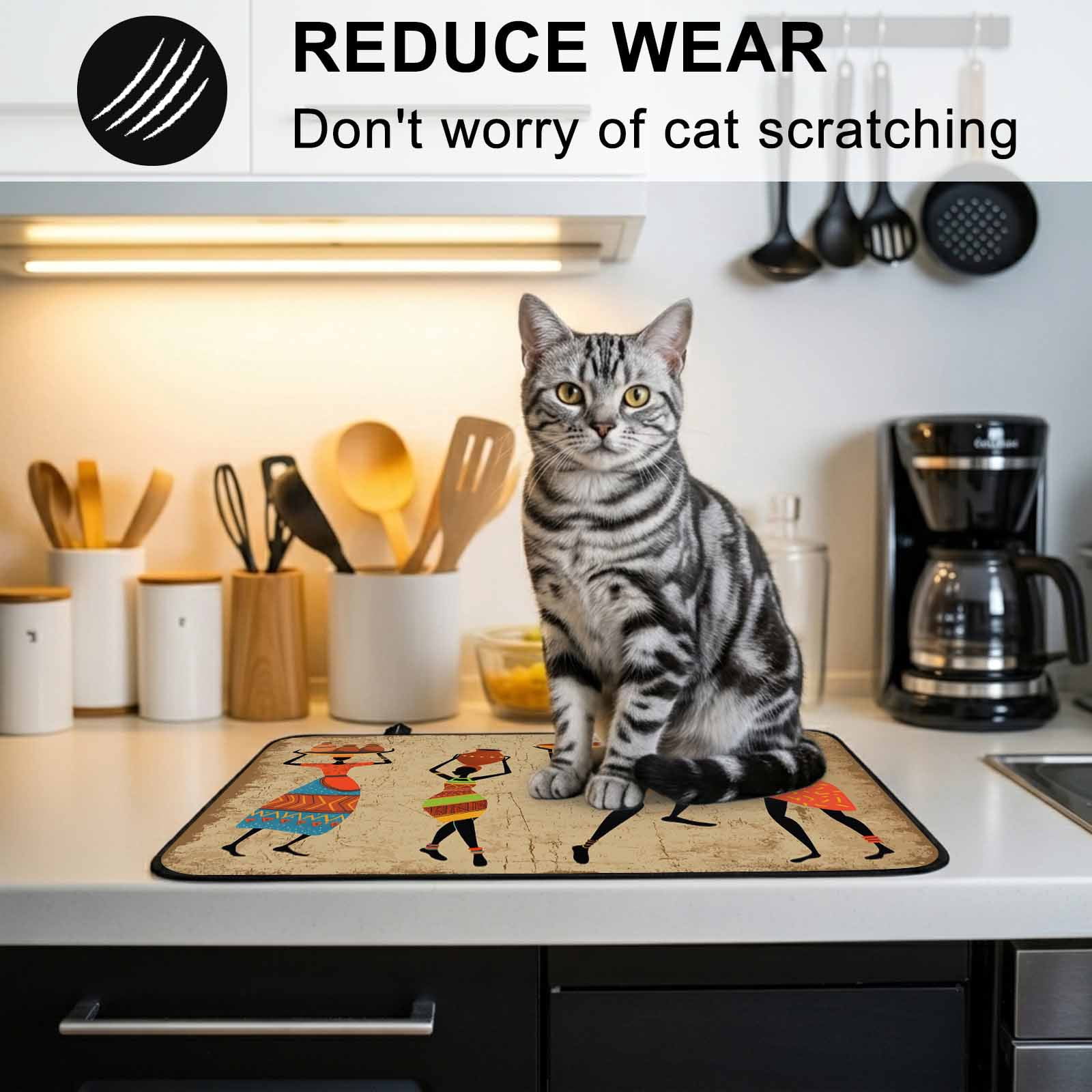 Brown Boho Stove Top Cover for Electric Stove, Heat-proof & Non Slip Glass Top Stove Cover Protector, Farmhouse Vintage Ethnic African Women Kitchen Flat Cooktop Rubber Mat 24x21 Inches