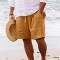 thumbnail image 2 of HCNTES Men's Linen Shorts Lightweight Comfort Casual Elastic Waist Summer Beach Shorts(Yellow,XXL), 2 of 8